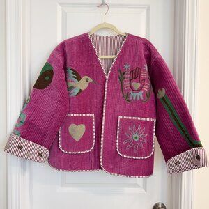 Reversible Suzani Embroidered Cotton Corduroy Jacket Handmade Nepal 100% Cotton